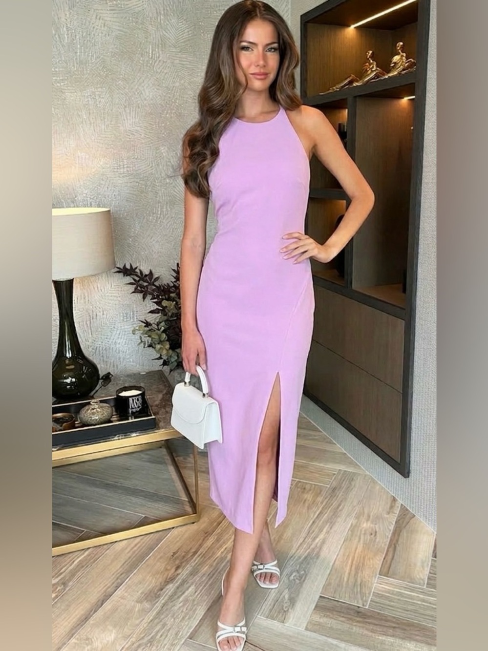 Bardot Cara Halter Midi Dress Marsh Pink 6 Wedding Guest Cocktail Party Spring